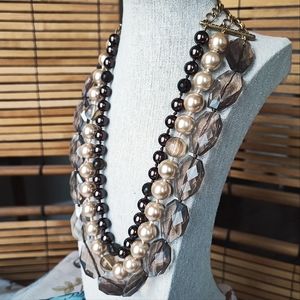 Stella • Dot Signed Triple Strand Glass Pearls, Faceted Acrylic Knotted Necklace
